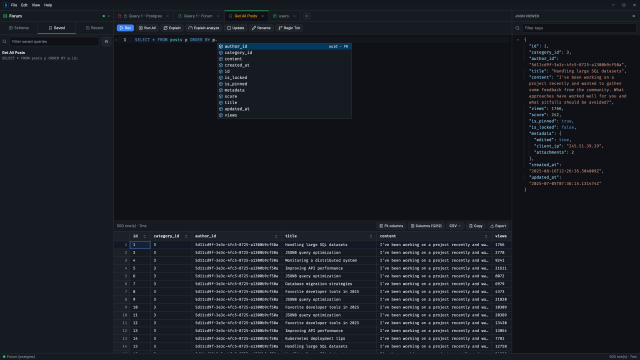 The editor with schema-aware suggestions
