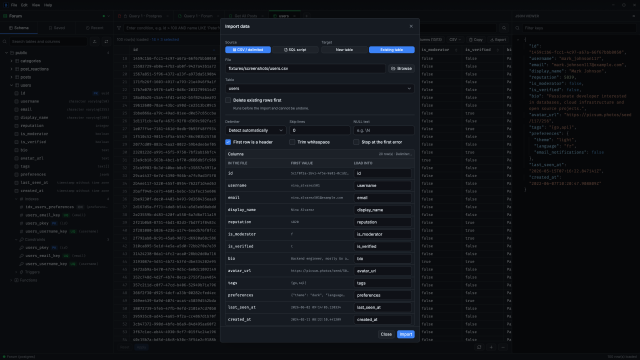 A CSV mapped onto an existing table