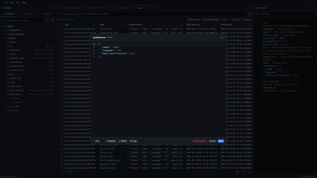The cell editor showing a JSON value