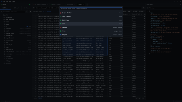 Quick Search over tabs, tables and connections